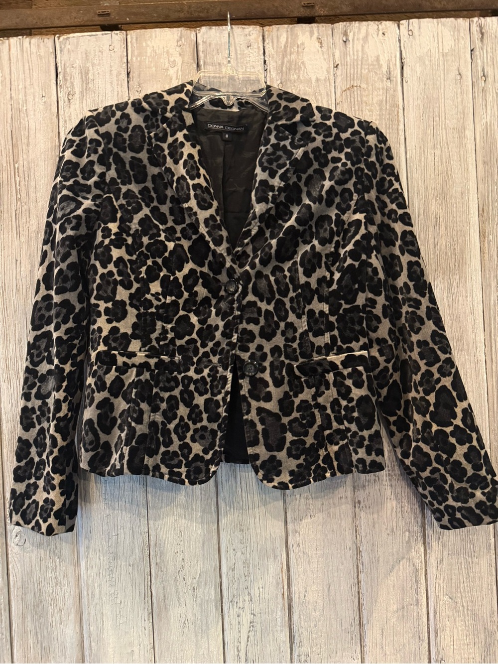 Donna Degnan Leopard Velvet Feel Button Blazer - Black & Gray